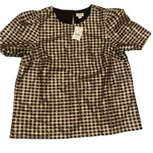 NWT J Crew Puff Sleeve Gold and Black Check Top